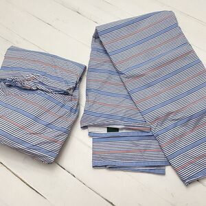 Lauren Ralph Lauren King Size Cotton 2 Piece Sheet Set Blue White Red Stripe